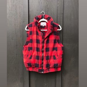 vintage red plaid tartan outdoor bomber vest